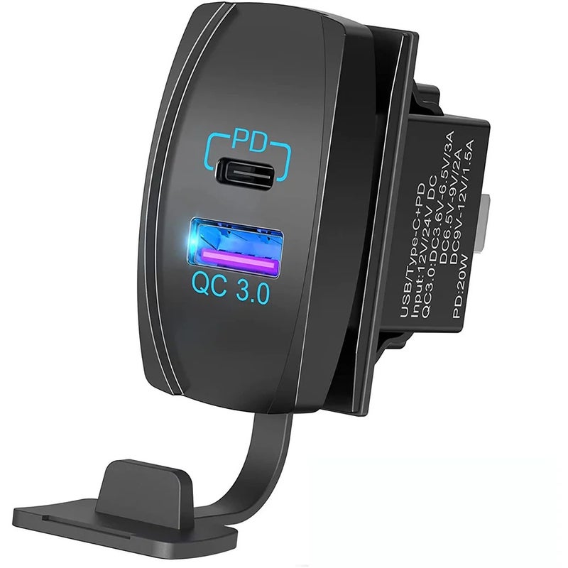 Bluejw Car Rocker Switch Charger, 4.2A Dual USB Charger with PD & QC3.0, 12V/24V Automobile Charger, USB C Fast Charging Port - Image 1